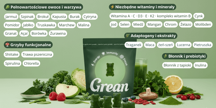 Ingrédients Gumisie wzbogacone w 60+ superfoods